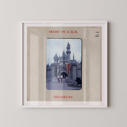 A framed photograph of a castle, with the text "MADE IN U.S.A." at the top and "PATENTED" at the bottom.