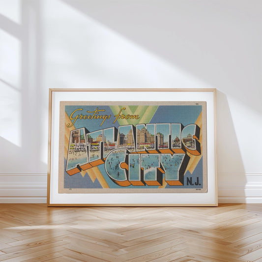 Greetings from Atlantic City Large Letter Vintage Postcard : Canvas Print