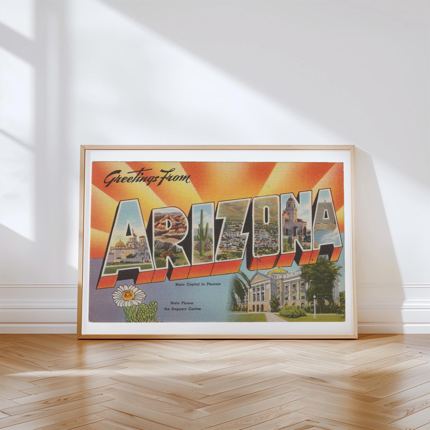 Greetings from Arizona Vintage Large Letter Postcard : Canvas Print Framed or Unframed