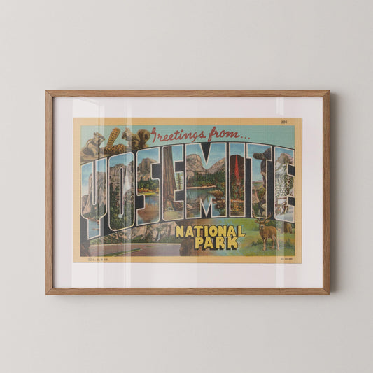 Greetings from Yosemite Vintage Large Letter Postcard: Fine Art Paper Print