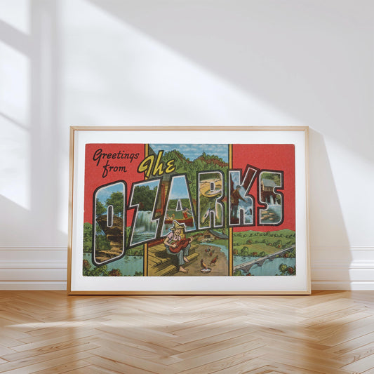 Greetings from Ozarks Vintage Large Letter Postcard: Canvas Print